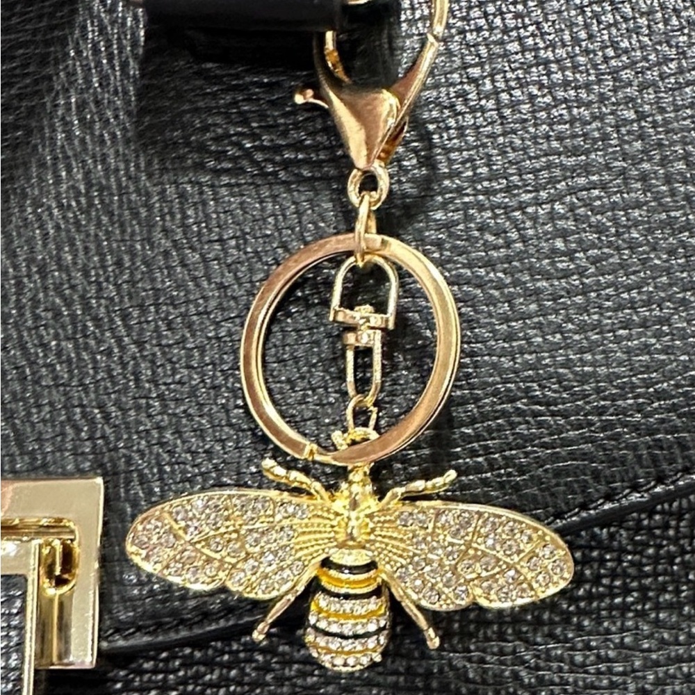 Gold Crystal Bee Bag Charm Keychain